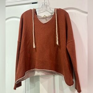 Ya Los Angeles Rust Brown V-Neck Hooded Pullover